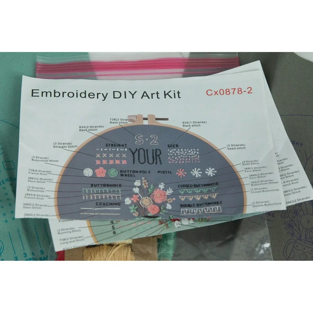 Embroidery DIY Art Kit Set 2 Pack Sampler Stitches Mushrooms Floral Cx0878